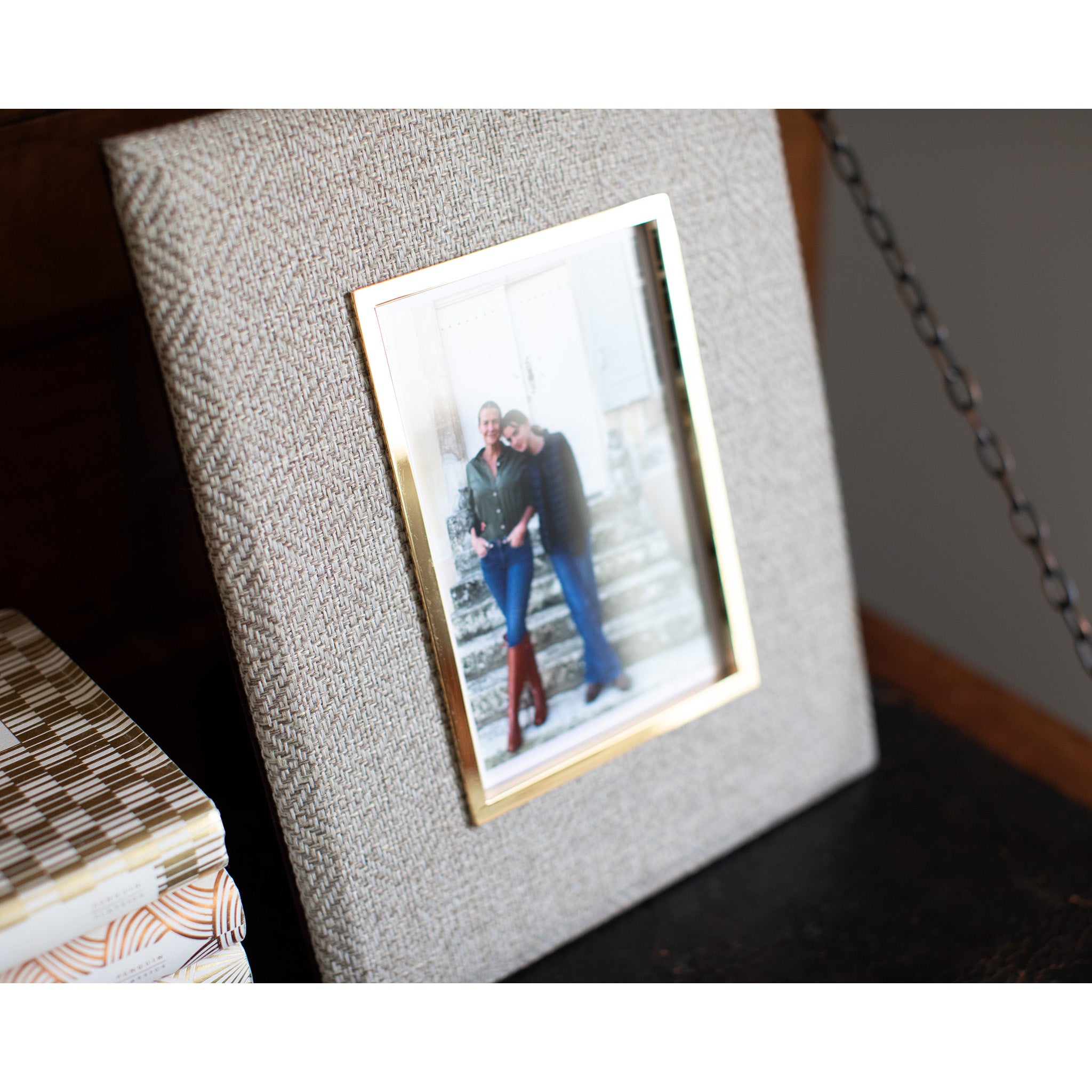 India Hicks Brown Geometric Fabric Photo Frame